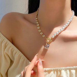 ***NEW 18K GOLD ELEGANT LOVE PEARL NECKLACE